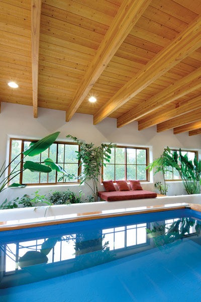 The 2,500-gallon exercise pool requires a change of water only once every two years. "It's low-maintenance and low in water consumption," Richard says.